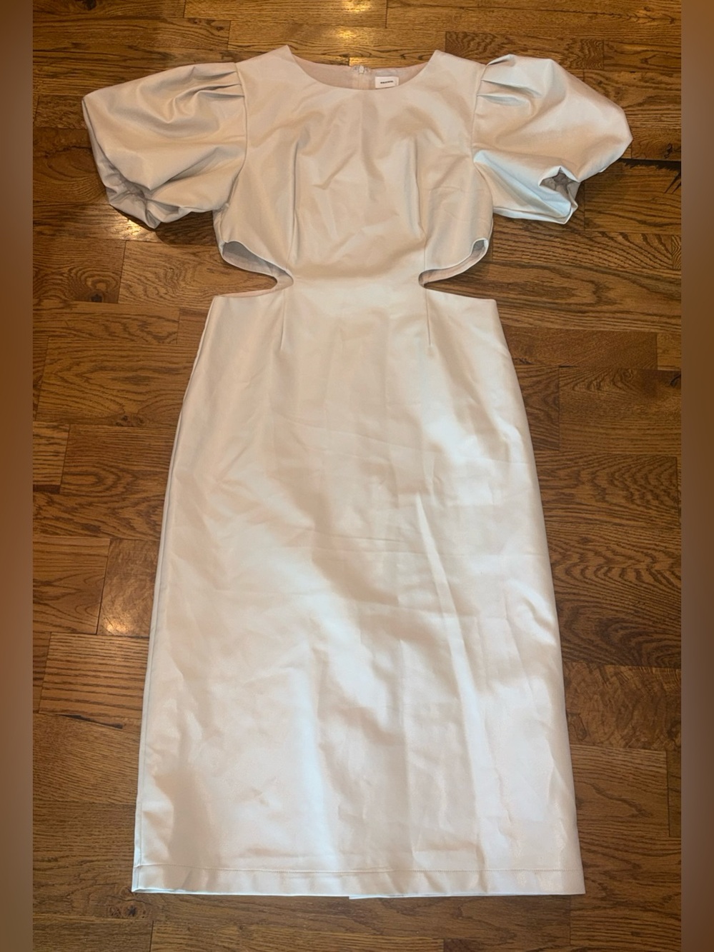 Aureum. Vegan Leather Cut Out Midi Dress. Cream. Size Large.